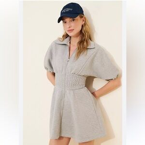 Daily Practice Gray Puff-Sleeve Smocked-Waist Mini Dress Size Medium Sweatshirt